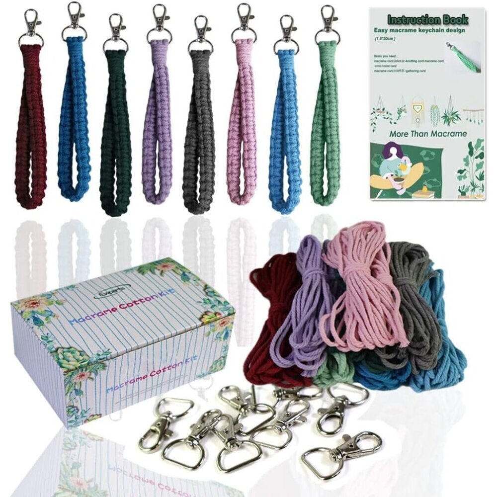 Complete DIY Macrame Keychain Kit with Precut Cords & Rings for Beginners